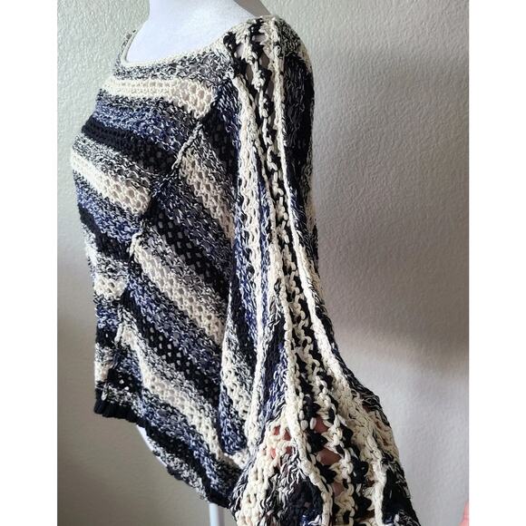 FREE PEOPLE Oversized Dolman Open Knit Stripes Linen Cotton Women Sweater XS - Picture 2 of 15